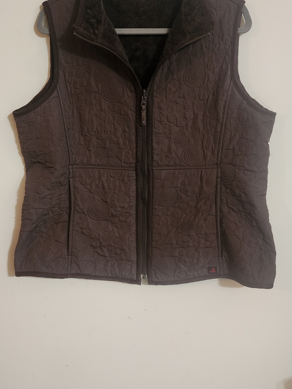 Woolrich Brown Swirl Quilted Fleece Lined Full Zip Vest Women's Size Large